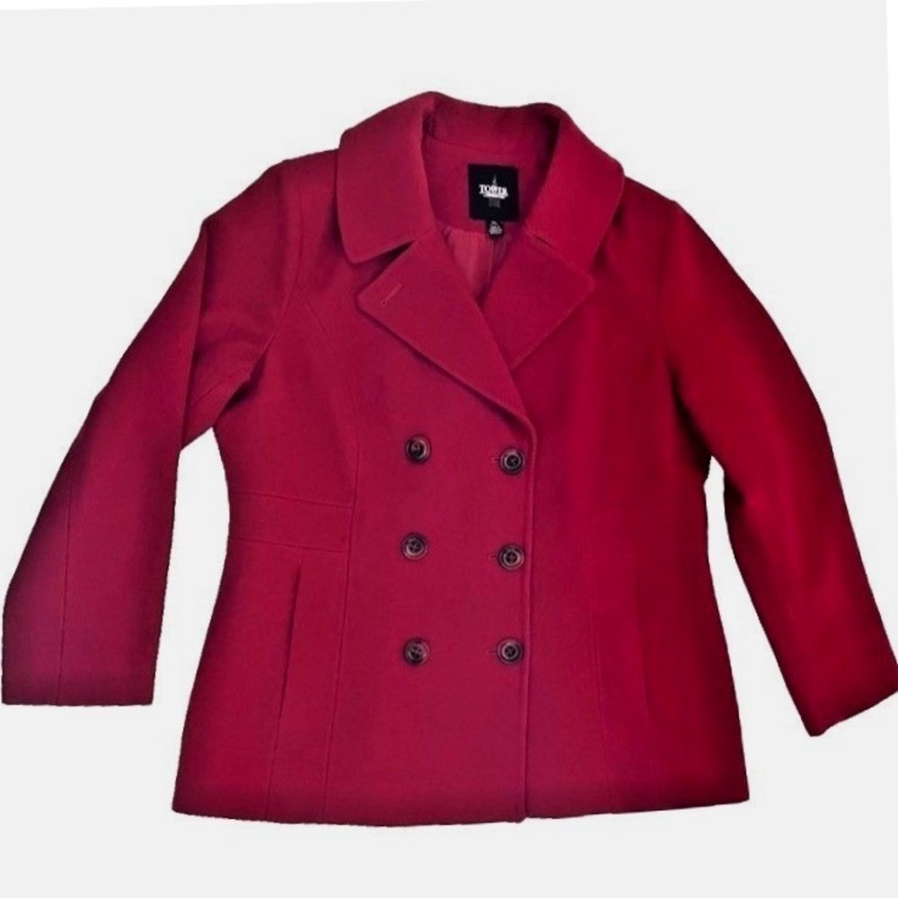 Red Wool Blend Peacoat XL Double Breasted Tailored Heritage Preppy Coat